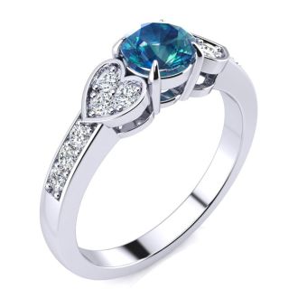 2/3 Carat Blue and White Diamond Promise Ring In 14K White Gold