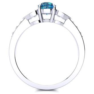 2/3 Carat Blue and White Diamond Promise Ring In 14K White Gold