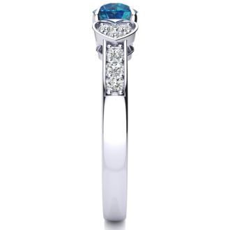 2/3 Carat Blue and White Diamond Promise Ring In 14K White Gold