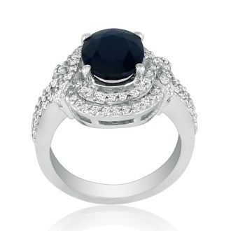 Eye-Catching 4.12ct Oval Sapphire and Diamond Ring in 14k White Gold
