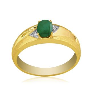 Dual Texture 10k Yellow Gold .86ct Oval Emerald and Diamond Mens Ring