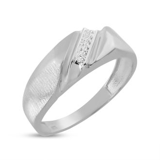 Classic Diagonal .03ct Men's Diamond Band in 10k White Gold