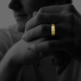 Debonair Sweeping Mens Diamond Band in 10k Yellow Gold