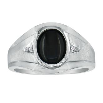 Oval Onyx and Diamond Mens Ring 10K White Gold