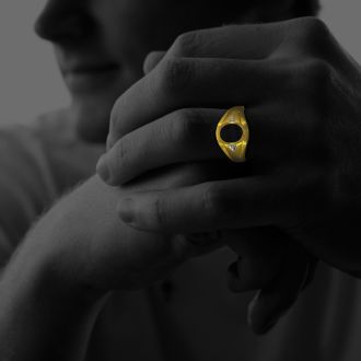 Oval Onyx and Diamond Mens Ring, 10K Yellow Gold