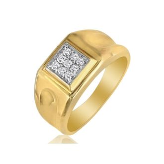 1/5ct 9-Diamond Stylish Mens Ring in 10k Yellow Gold
