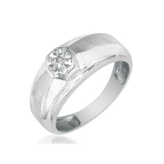 Mens Diamond Bands: Fancy Set Half-Brushed Mens Diamond Band in 10k White Gold