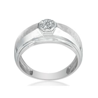 Mens Diamond Bands: Fancy Set Half-Brushed Mens Diamond Band in 10k White Gold