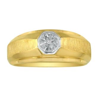 Mens Diamond Bands: Fancy Set Half-Brushed Mens Diamond Band in 10k Yellow Gold