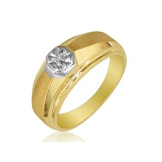 Mens Diamond Bands: Fancy Set Half-Brushed Mens Diamond Band in 10k Yellow Gold