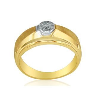 Mens Diamond Bands: Fancy Set Half-Brushed Mens Diamond Band in 10k Yellow Gold