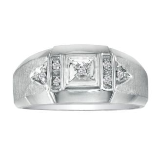 Mens Diamond Rings: Brushed White Diamond Mens Ring in 10k White Gold