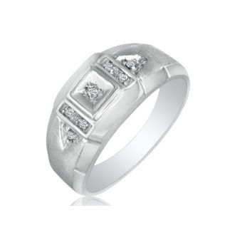 Mens Diamond Rings: Brushed White Diamond Mens Ring in 10k White Gold