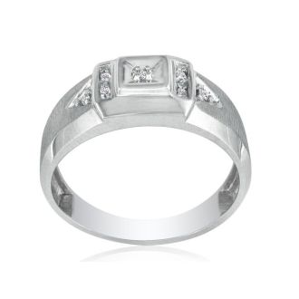 Mens Diamond Rings: Brushed White Diamond Mens Ring in 10k White Gold