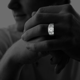 Mens Diamond Rings: Brushed White Diamond Mens Ring in 10k White Gold