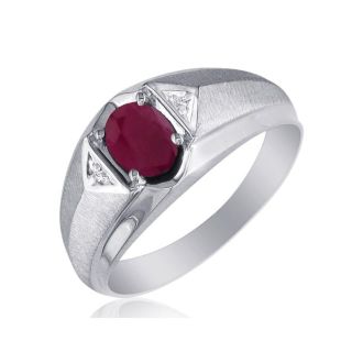 Mens Ruby and White Diamond Ring in 10k White Gold