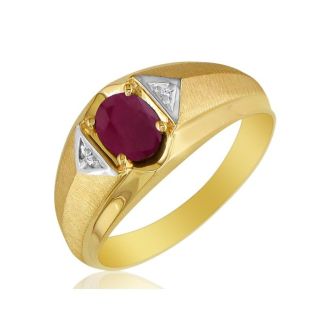 Mens Ruby and White Diamond Ring in 10k Yellow Gold