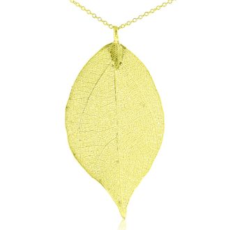 24k Gold Overlay Leaf Pendant on Long Chain
