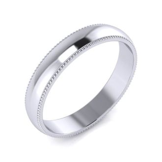 10K White Gold 4MM Milgrain Ladies and Mens Wedding Band, Size 16.5