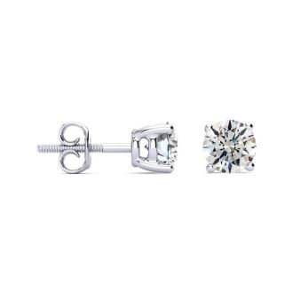 1 1/2 Carat Round Diamond Stud Earrings In 14 Karat White Gold