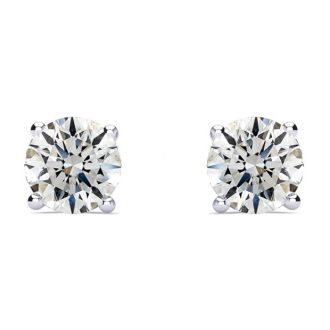 1 1/2 Carat Round Diamond Stud Earrings In 14 Karat White Gold