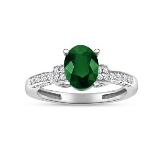 White Gold 1 3/5ct Oval Emerald and Diamond Ring in 14k White Gold