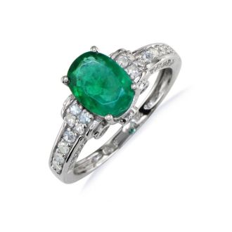 White Gold 1 3/5ct Oval Emerald and Diamond Ring in 14k White Gold