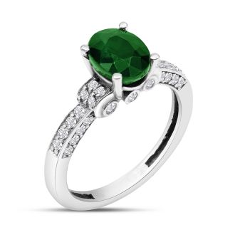 White Gold 1 3/5ct Oval Emerald and Diamond Ring in 14k White Gold