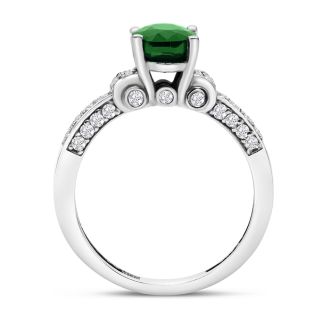 White Gold 1 3/5ct Oval Emerald and Diamond Ring in 14k White Gold