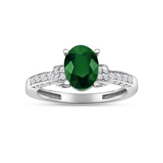 White Gold 1 3/5ct Oval Emerald and Diamond Ring in 14k White Gold