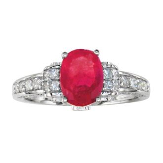 White Gold 1 6/7ct Oval Ruby and Diamond Ring in 14k White Gold