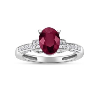 White Gold 1 6/7ct Oval Ruby and Diamond Ring in 14k White Gold