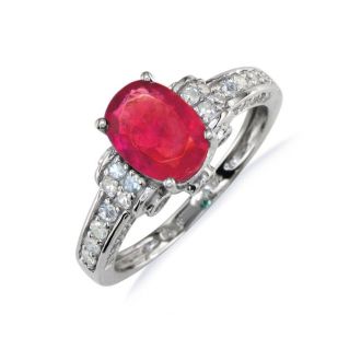 White Gold 1 6/7ct Oval Ruby and Diamond Ring in 14k White Gold