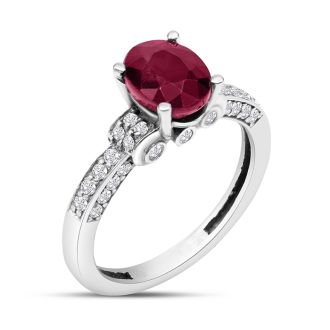 White Gold 1 6/7ct Oval Ruby and Diamond Ring in 14k White Gold