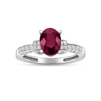 White Gold 1 6/7ct Oval Ruby and Diamond Ring in 14k White Gold