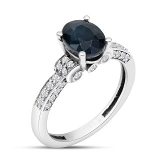 White Gold 1 6/7ct Oval Sapphire and Diamond Ring in 14k White Gold