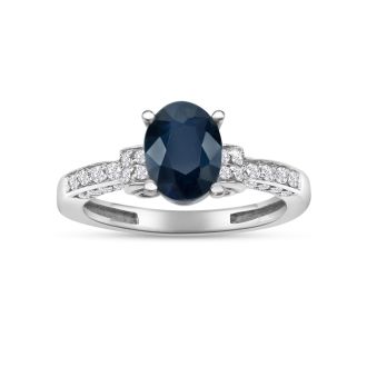 White Gold 1 6/7ct Oval Sapphire and Diamond Ring in 14k White Gold