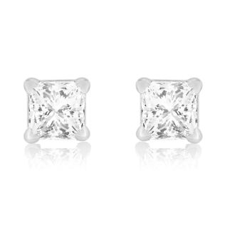 Our Finest 1/4ct Princess Diamond Stud Earrings in 14k White Gold