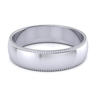 Platinum 5MM Milgrain Ladies and Mens Wedding Band, Size 7.5