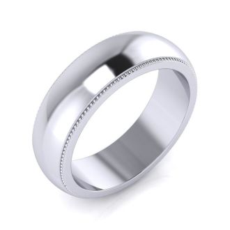 14K White Gold 6MM Milgrain Ladies and Mens Wedding Band, Size 10