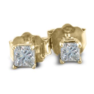 1/3ct Princess Diamond Stud Earrings In 14k Yellow Gold