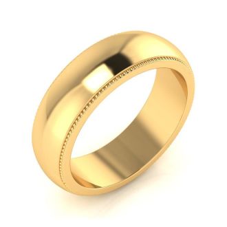 18K Yellow Gold 6MM Milgrain Ladies and Mens Wedding Band, Size 9.5