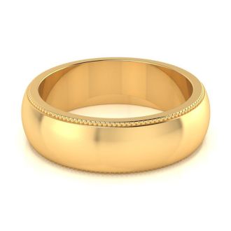 18K Yellow Gold 6MM Milgrain Ladies and Mens Wedding Band, Size 15