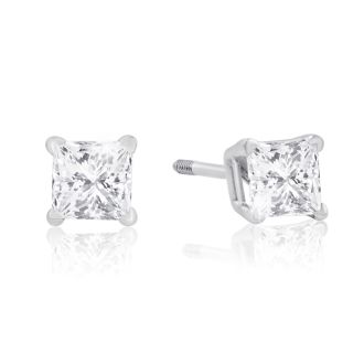 1/2ct Princess Diamond Stud Earrings In 14k White Gold