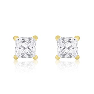 1/2ct Princess Diamond Stud Earrings In 14k Yellow Gold