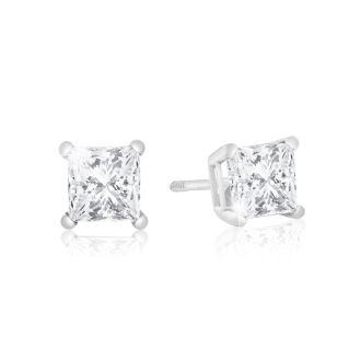 1ct Princess Cut Diamond Stud Earrings in 14k White Gold. Amazing Clearance Price!