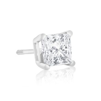 1ct Princess Cut Diamond Stud Earrings in 14k White Gold. Amazing Clearance Price!