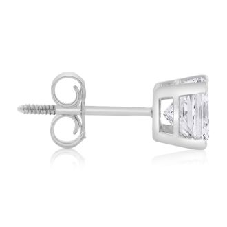 1ct Princess Cut Diamond Stud Earrings in 14k White Gold. Amazing Clearance Price!
