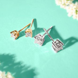 1ct Princess Cut Diamond Stud Earrings in 14k White Gold. Amazing Clearance Price!