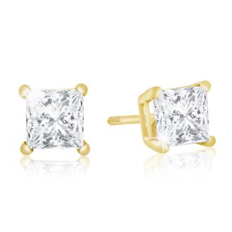 1ct Princess Diamond Stud Earrings in 14k Yellow Gold